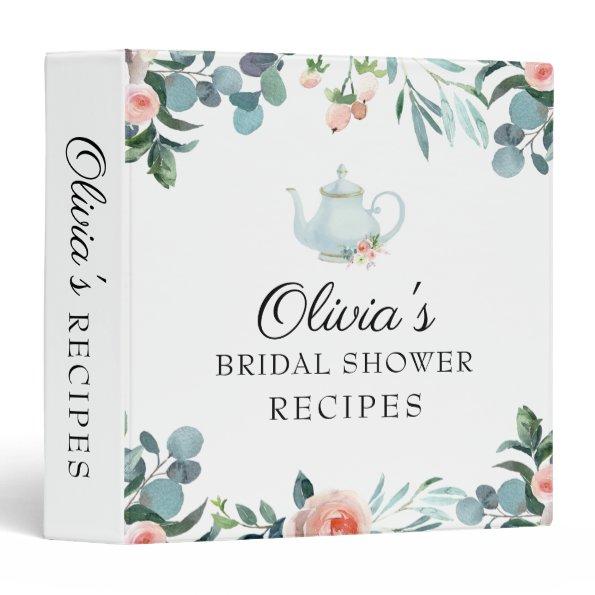 Blush Florals and Greenery Tea Bridal Shower 3 Ring Binder