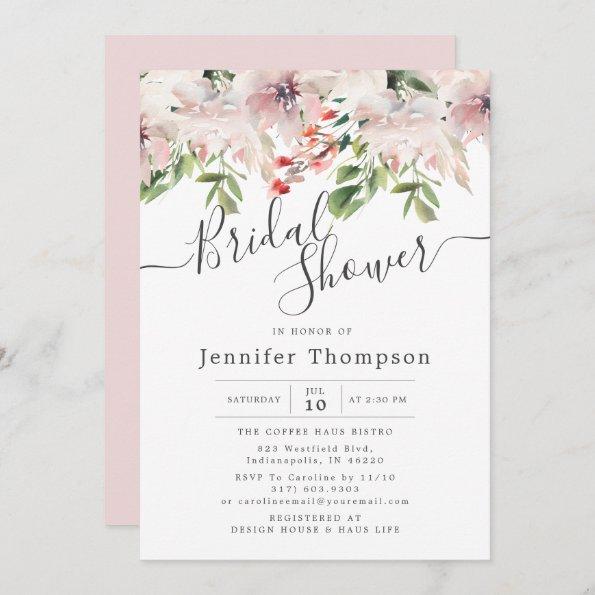 Blush Florals & Greenery Watercolor Bridal Shower Invitations