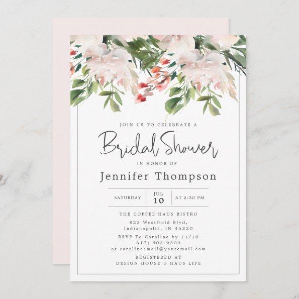 Blush Florals & Greenery Watercolor Bridal Shower Invitations