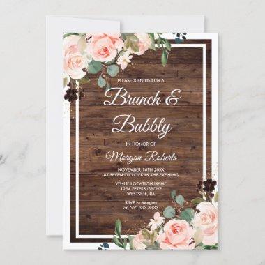 Blush Flowers Bridal Shower Brunch Bubbly Rustic Invitations