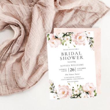 Blush Flowers Elegant All Seasons Bridal Shower Invitations