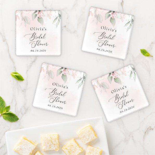 Blush Flowers, Pink Flowers, Boho,  Coaster Set
