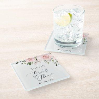Blush Flowers, Pink Flowers, Boho,  Glass Coaster