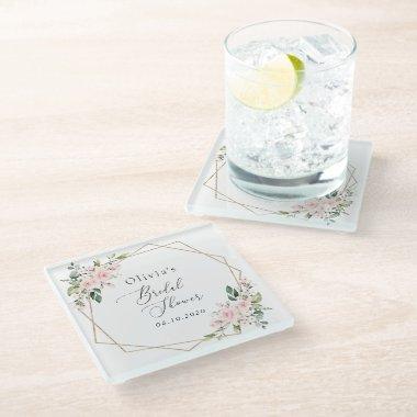 Blush Flowers, Pink Flowers, Boho,  Glass Coaster