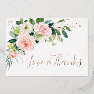 Blush Flowers Watercolor Gold Foil Thank You Invitations