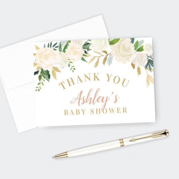Blush Gold and Green Floral Baby Shower Thank You Invitations
