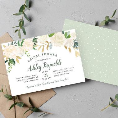 Blush Gold and Green Floral Wedding Bridal Shower Invitations