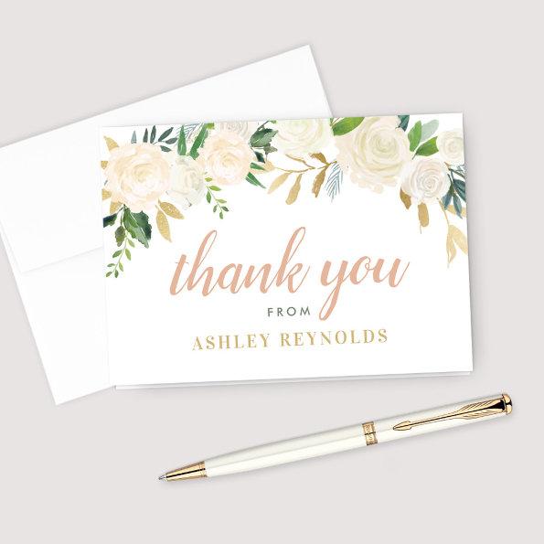 Blush Gold and Green Floral Wedding Bride Thank You Invitations