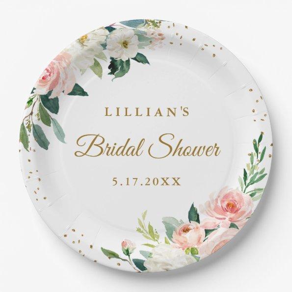 Blush Gold Floral Brunch And Bubbly Paper Plates