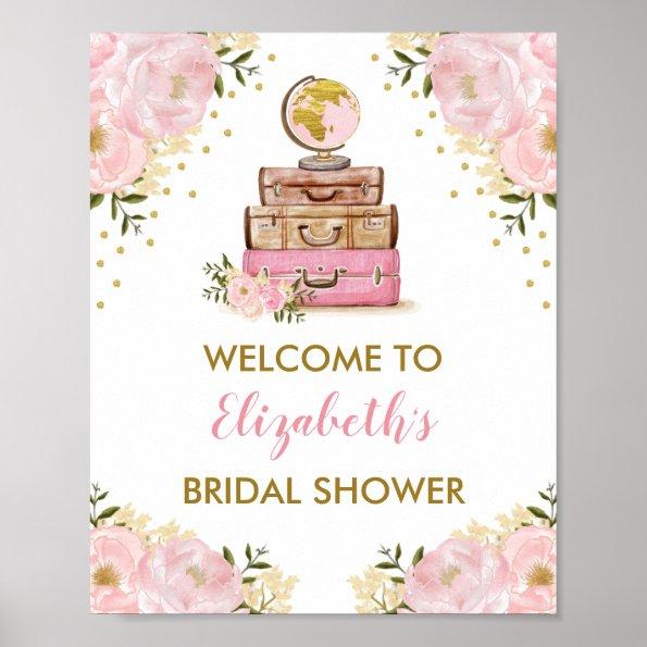 Blush Gold Floral Travel Adventure Bridal Shower Poster
