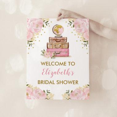 Blush Gold Floral Travel Adventure Bridal Shower Poster