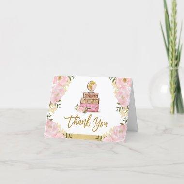 Blush Gold Floral Travel Suitcase Bridal Shower Thank You Invitations