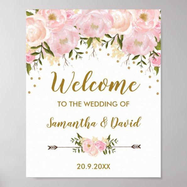 Blush Gold Floral Wedding Welcome Sign Chic