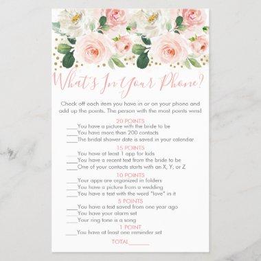 Blush Gold Floral What's In Your Phone Bridal Game