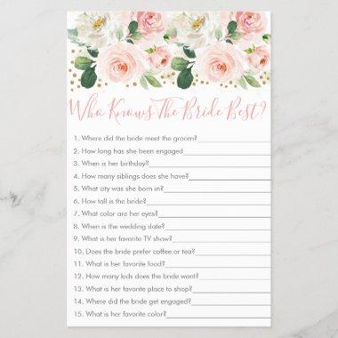 Blush Gold Floral Who Knows The Bride Best Game
