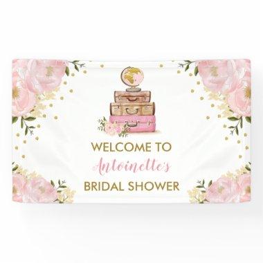 Blush Gold Flower Travel Bridal Shower Welcome Banner