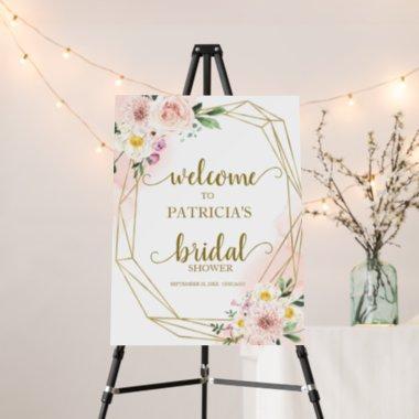 Blush Gold Geometric Floral Bridal Shower Welcome Foam Board