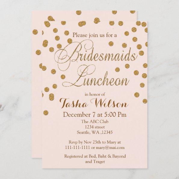Blush Gold Glitter Bridesmaids Luncheon invites