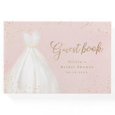 Blush Gold Glitter Elegant Dress Bridal Shower Guest Book