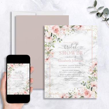 Blush Gold Greenery Dusty Pink Floral Shower Invitations