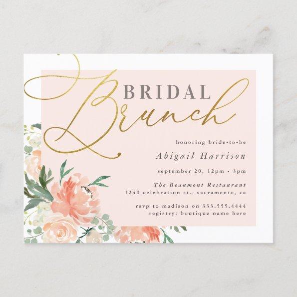 Blush & Gold Script Floral Bridal Brunch Invitation PostInvitations