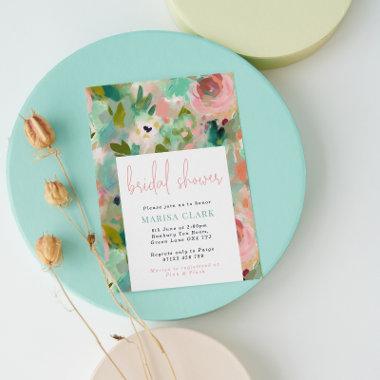 Blush & Green Abstract Floral Bridal Shower Invitations