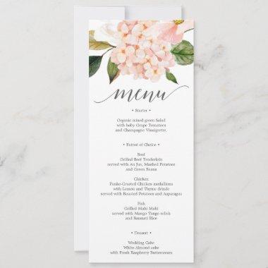 Blush Hydrangea Wedding Menu or Bridal Shower Menu Invitations