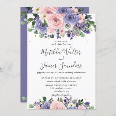 Blush Lavender Purple Floral Greenery Wedding Invitations