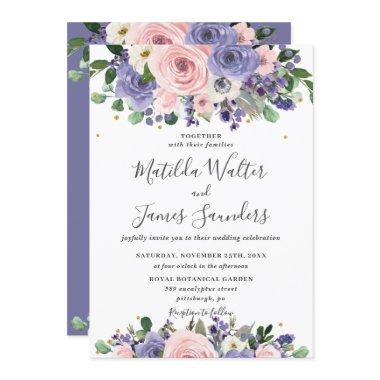 Blush Lavender Purple Floral Greenery Wedding Invitations