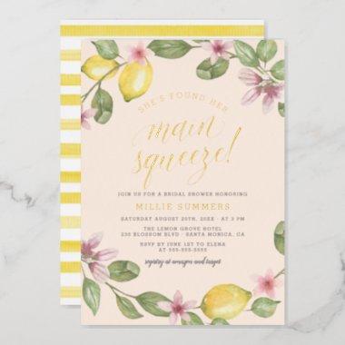 Blush | Lemon Wreath Main Squeeze Bridal Shower Foil Invitations