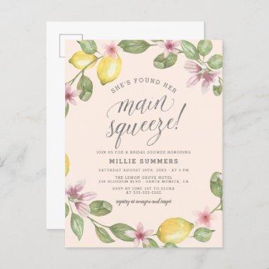 Blush | Lemon Wreath Main Squeeze Bridal Shower Invitation PostInvitations