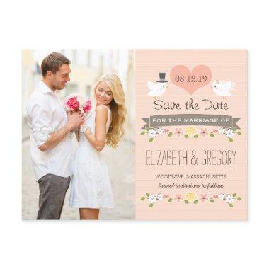 BLUSH LOVE BIRDS DOVE SAVE THE DATE ANNOUNCEMENT POST