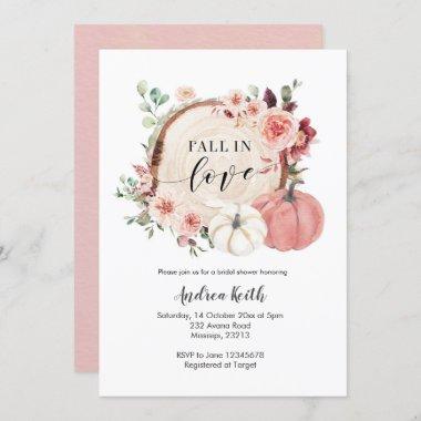 blush marsala fall in love pumpkin bridal shower Invitations