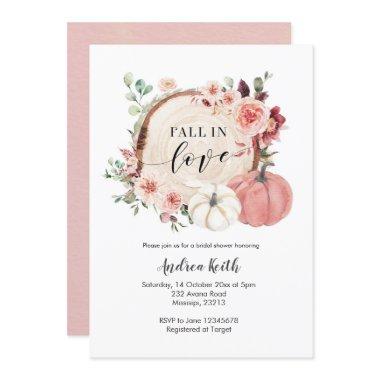 blush marsala fall in love pumpkin bridal shower Invitations