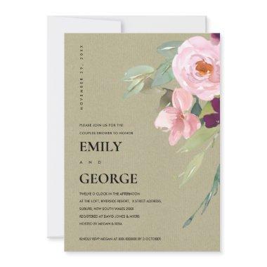 BLUSH MARSALA KRAFT ROSE FLORAL COUPLE SHOWER Invitations