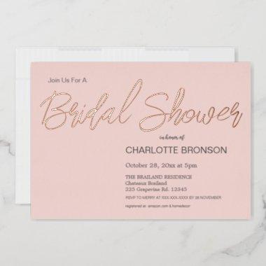Blush Minimalist Script Bridal Shower Gold  Foil Invitations