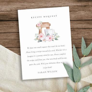 Blush Mixer Floral Recipe Request Bridal Shower Enclosure Invitations