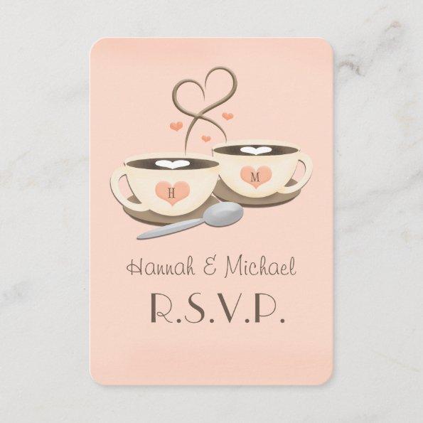 Blush Monogram Heart Coffee Wedding RSVP Cards