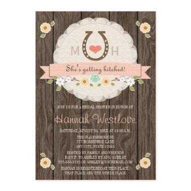 BLUSH MONOGRAMMED HORSESHOE WESTERN BRIDAL SHOWER Invitations