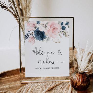 Blush navy floral advice and wishes for Newlyweds Poster