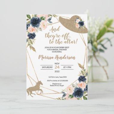 Blush & Navy Flowers Kentucky Derby Bridal Shower Invitations