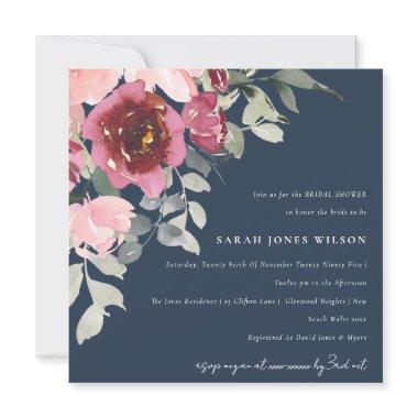 BLUSH NAVY RED ROSE FLORAL  INVITE