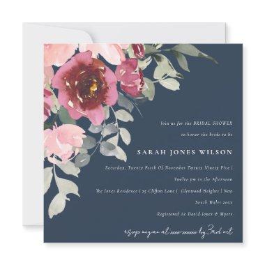 BLUSH NAVY RED ROSE FLORAL BRIDAL SHOWER INVITE