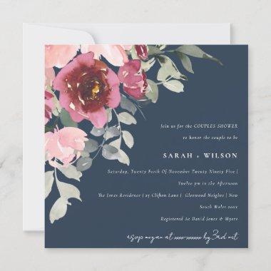 BLUSH NAVY RED ROSE FLORAL COUPLES SHOWER INVITE