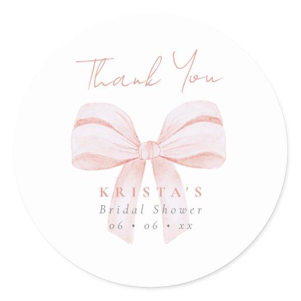 Blush Oversize Bow  Thank You Classic Round Sticker