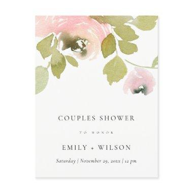 BLUSH PASTEL ROSE WATERCOLOR FLORAL COUPLES SHOWER INVITATION POST