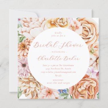 Blush Peach Bright Colorful Floral Bridal Shower Invitations