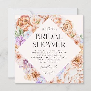 Blush Peach Bright Colorful Floral Bridal Shower Invitations