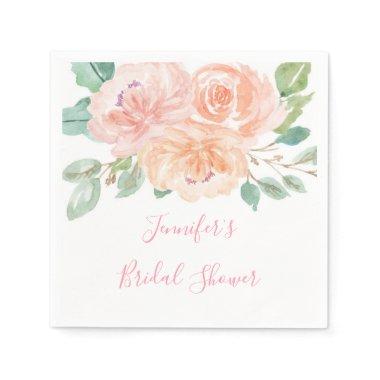 Blush & Peach Floral Blossom Bridal Shower Napkins