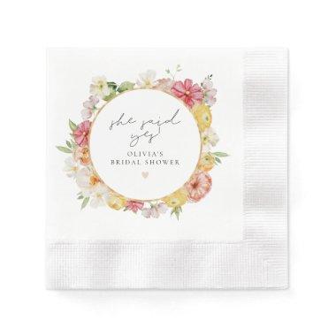 Blush & Peach Pastel Floral Spring Bridal Shower Napkins